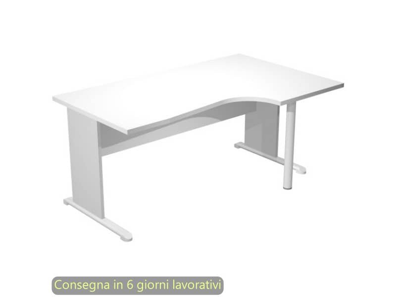 Scrivania penisola destra piano bianco 160×60/80/100xH.72 cm gamba a pannello e piede metallico Presto Compact 008L11/35