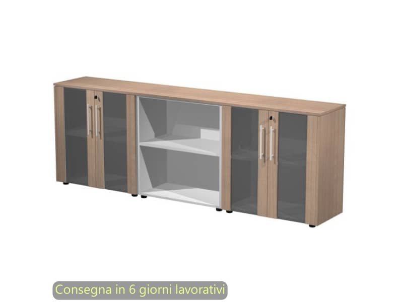 Composizione tre armadi bassi due coppie di ante vetro 242,8x43xH.81,4 cm Flora Artexport ciliegio arabis – 930T-68×2/K