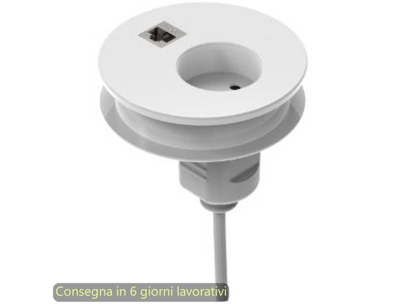 Slot passaspina diametro 80 mm, presa shuko + slot con presa di rete RJ45 Bridge Artexport bianco – 3-DEAA0002-EA