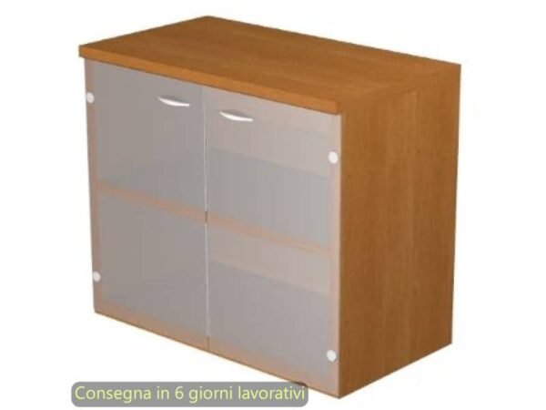 Mobile basso con ante in vetro satinato 80x35xH.72 cm Presto Artexport noce chiaro - 030-67G/4