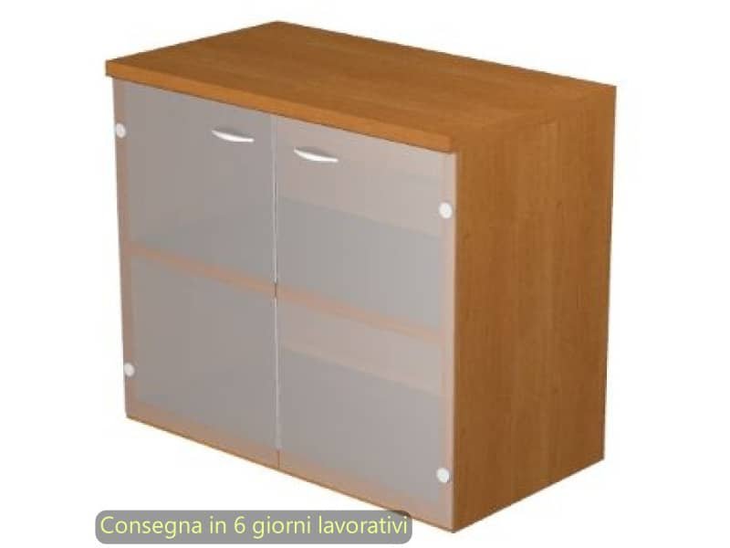 Mobile basso con ante in vetro satinato 80x35xH.72 cm Presto Artexport noce chiaro – 030-67G/4