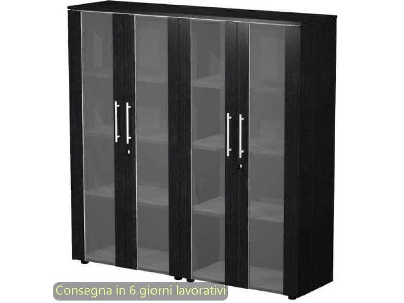Coppia armadi medi con ante vetro/melaminico 162,8x43xH.158,2 cm Flora Artexport nero venato frassino