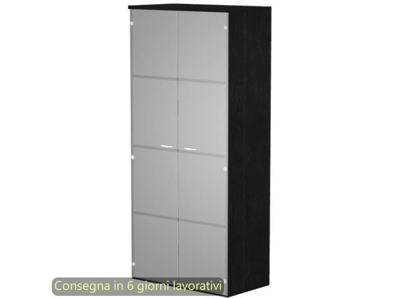 Mobile alto con ante in vetro satinato 80x35xH.180 cm 3 ripiani Presto Artexport nero venato fras. 038-39-75G/8