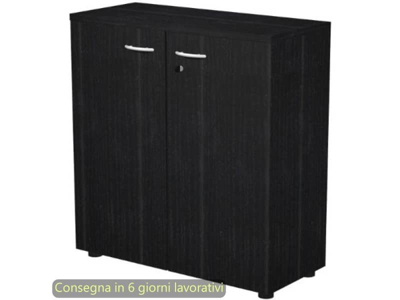 Mobile basso con ante in melaminico con serratura 80x35xH.72 cm Presto Artexport nero frassino – 030-67M/8