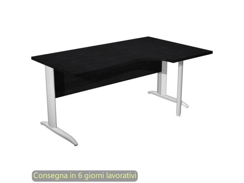 Scrivania penisola dx nero ven. frassino 160×60/80/100xH.72 cm gamba ad L metallo bianco opaco Presto Compact 008K211/8/