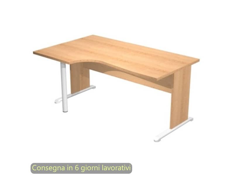 Scrivania penisola sinistra piano faggio 160×60/80/100xH.72 cm gamba a pannello e piede metallico Presto Compact 009L11/