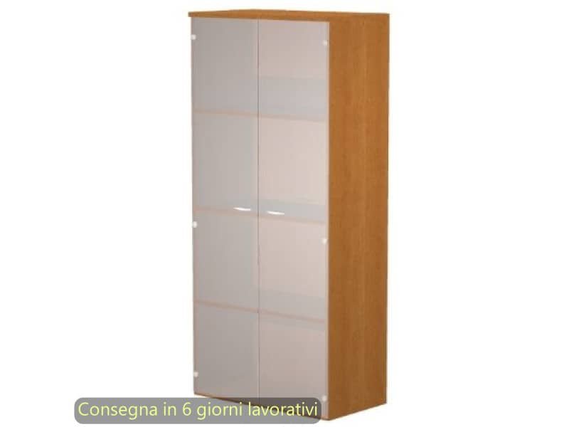 Mobile alto con ante in vetro satinato 80x35xH.180 cm 3 ripiani Presto Artexport noce chiaro – 038-39-75G/4
