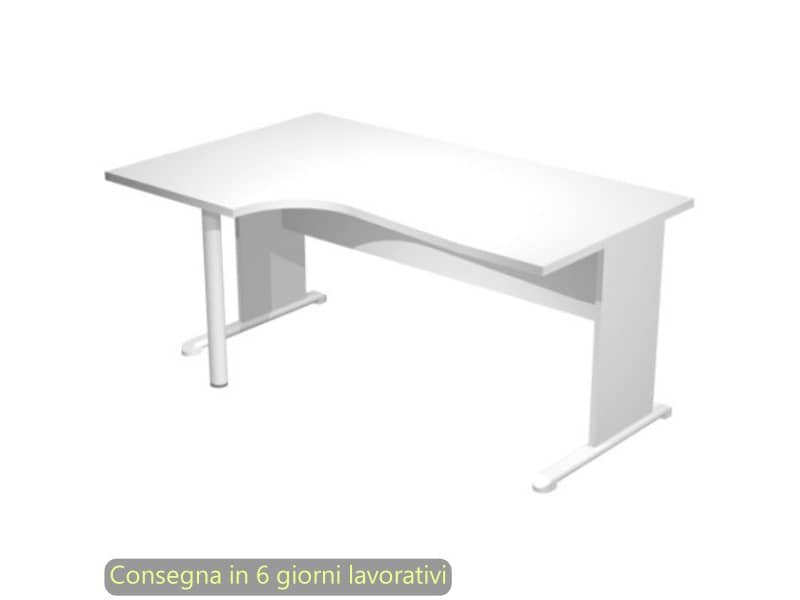 Scrivania penisola sinistra piano grigio 160×60/80/100xH.72 cm gamba a pannello e piede metallico Presto Compact 009L11/