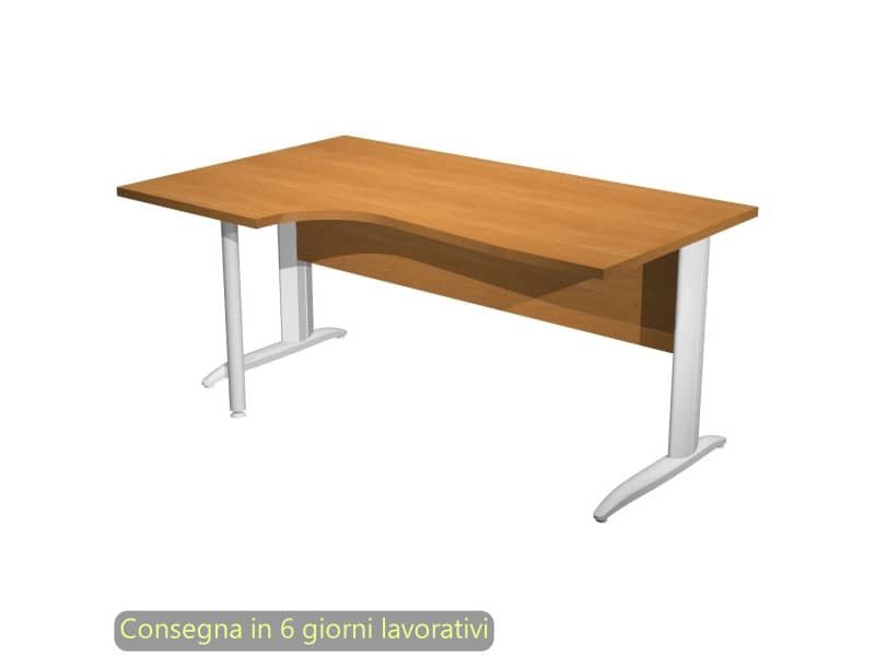 Scrivania penisola sinistra noce chiaro 160×60/80/100xH.72 cm gamba a L metallo bianco – Presto Compact 009K211/4/AN