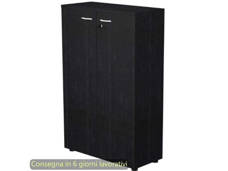 Mobile medio con ante con serratura 80x35xH.120 cm 2 ripiani Presto Artexport nero venato frassino 035-69M/8