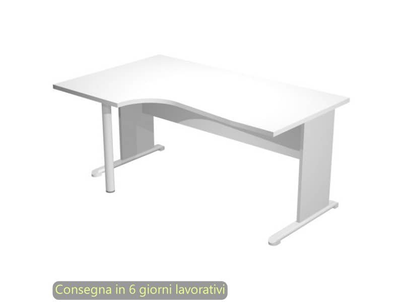 Scrivania penisola sinistra piano bianco 160×60/80/100xH.72 cm gamba a pannello grigia e piede metallico Presto Compact