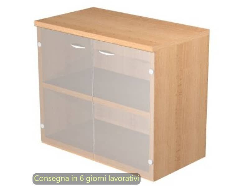 Mobile basso con ante in vetro satinato 80x35xH.72 cm Presto Artexport faggio 030-67G/6