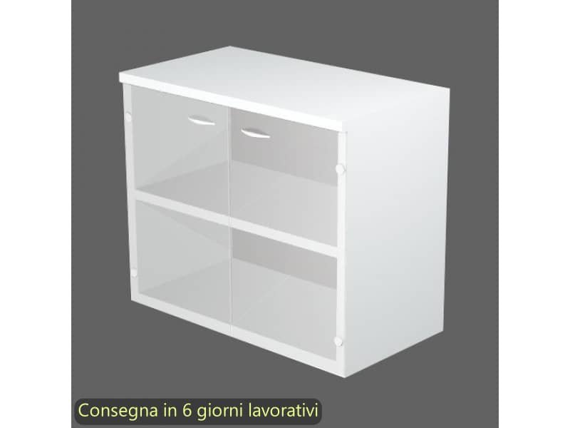 Mobile basso con ante in vetro satinato 80x35xH.72 cm Presto Artexport bianco 030-67G/3