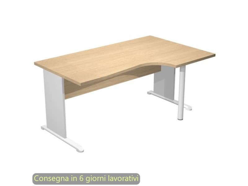 Scrivania penisola destra piano rovere 160×60/80/100xH.72 cm gamba a pannello grigia e piede metallico Presto Compact