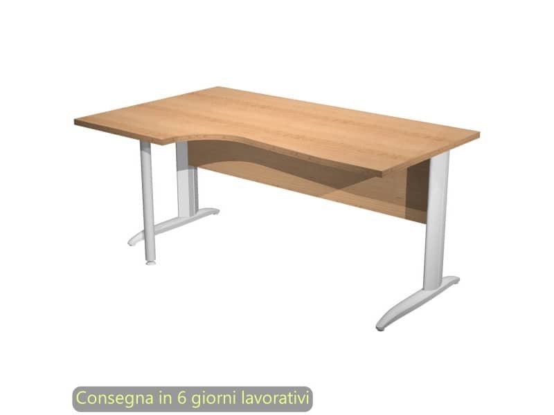 Scrivania penisola sinistra piano faggio 160×60/80/100xH.72 cm gamba a L metallo bianco – Presto Compact – 009K211/6/AN