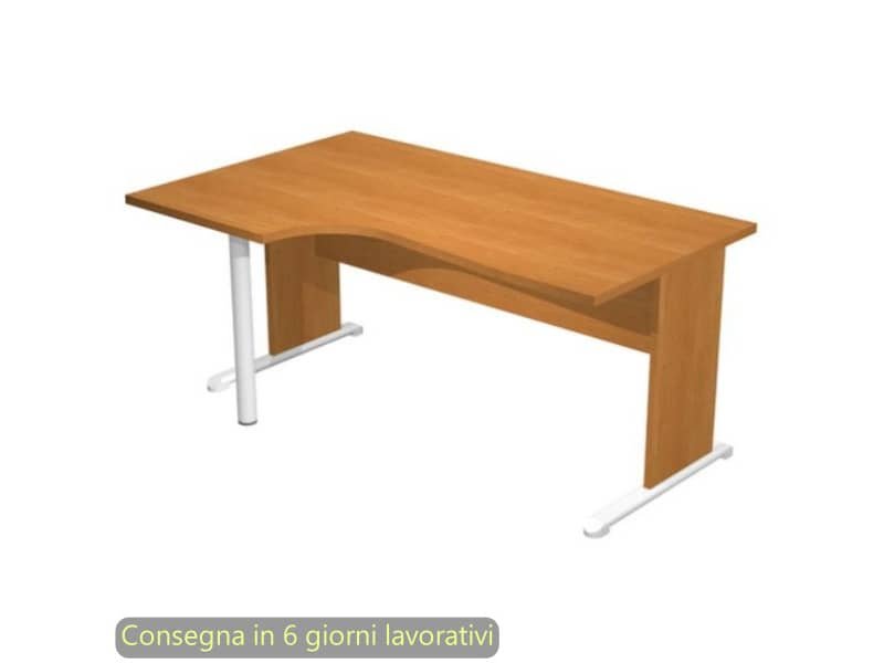 Scrivania penisola sinistra noce chiaro 160×60/80/100xH.72 cm gamba a pannello e piede metallico Presto Compact 009L11/4