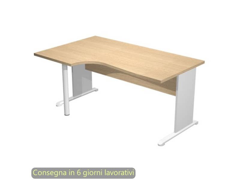 Scrivania penisola sinistra piano rovere 160×60/80/100xH.72 cm gamba a pannello grigia e piede metallico Presto Compact