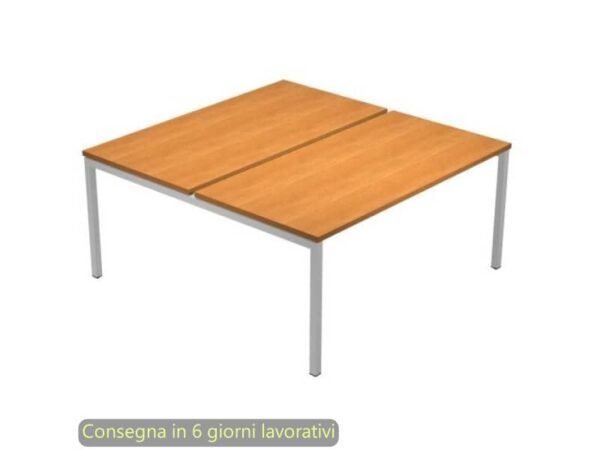 Scrivania Bench doppia piano noce chiaro 120x164xH.72,5 cm gamba a ponte metallo grigio Presto Venere Plus 664B-NOPAR/4
