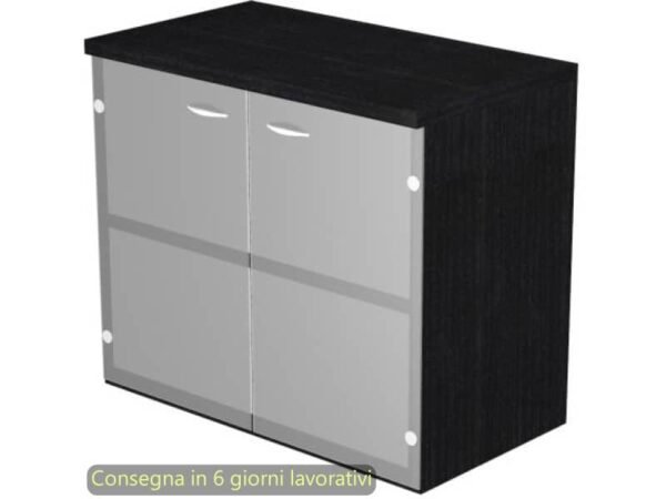 Mobile basso con ante in vetro satinato 80x35xH.72 cm Presto Artexport nero venato frassino - 030-67G/8