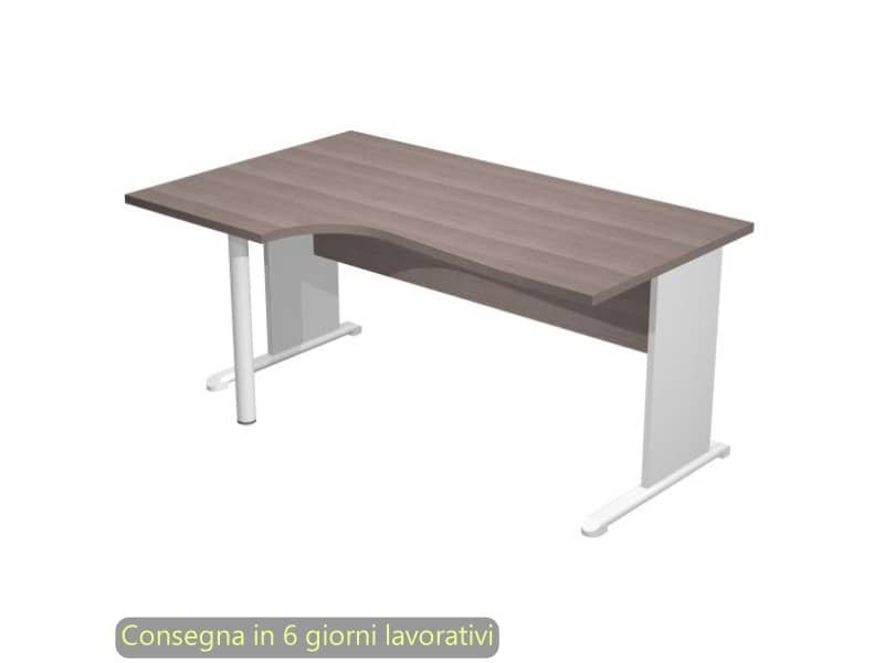 Scrivania penisola sx frassino toscano 160×60/80/100xH.72 cm gamba a pannello grigia e piede metallico Presto Compact