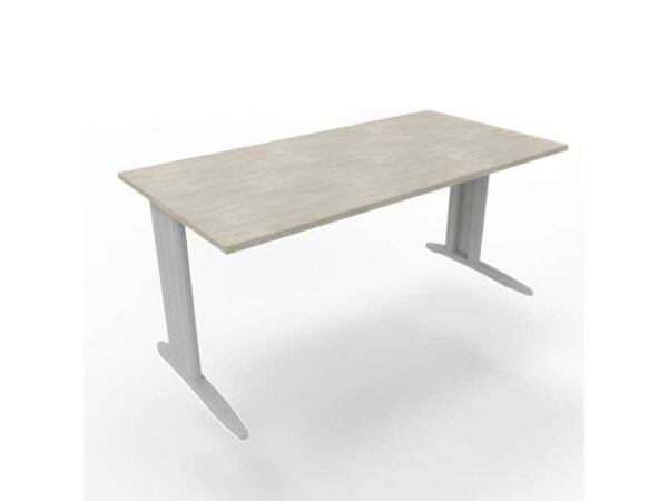 Scrivania piano cemento 160x80xH.75 cm gamba a L in acciaio argento linea Practika P1 Quadrifoglio - ECSMT160-CL-A
