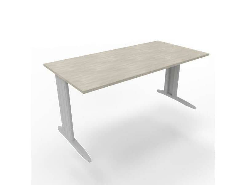 Scrivania piano cemento 160x80xH.75 cm gamba a L in acciaio argento linea Practika P1 Quadrifoglio – ECSMT160-CL-A