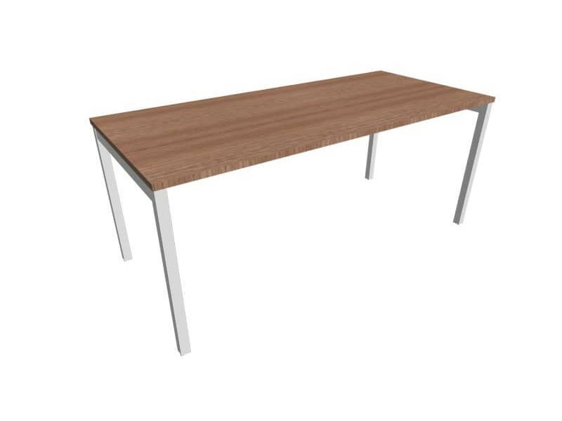 Scrivania piano noce canaletto 180x80xH.75 cm gamba a ponte in acciaio argento linea Practika P3 ECSPT180-NO-A