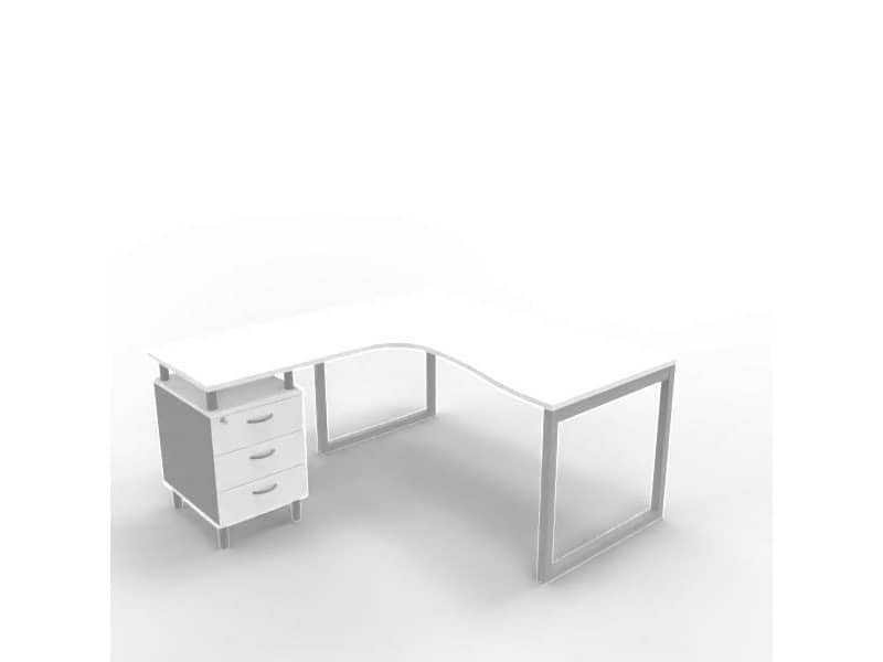 Scrivania con cassettiera sinistra piano bianco 160x165xH.75 cm gamba ad anello acciaio argento PractikaP2 ECSAT17S-BA-A