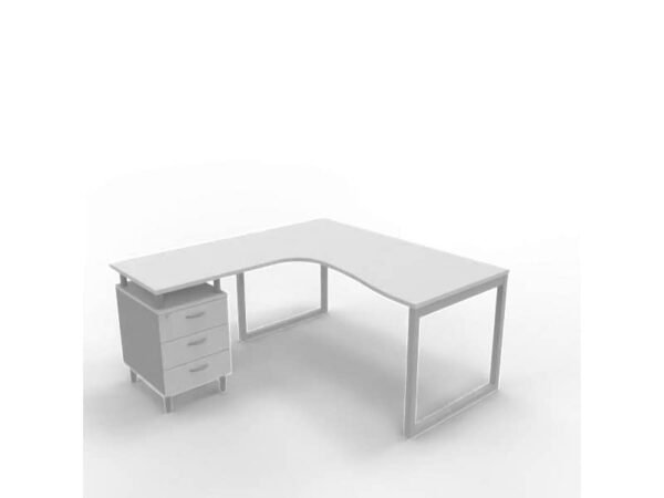 Scrivania con cassettiera sinistra piano grigio 160x165xH.75 cm gamba ad anello acciaio argento PractikaP2 ECSAT17S-GR-A