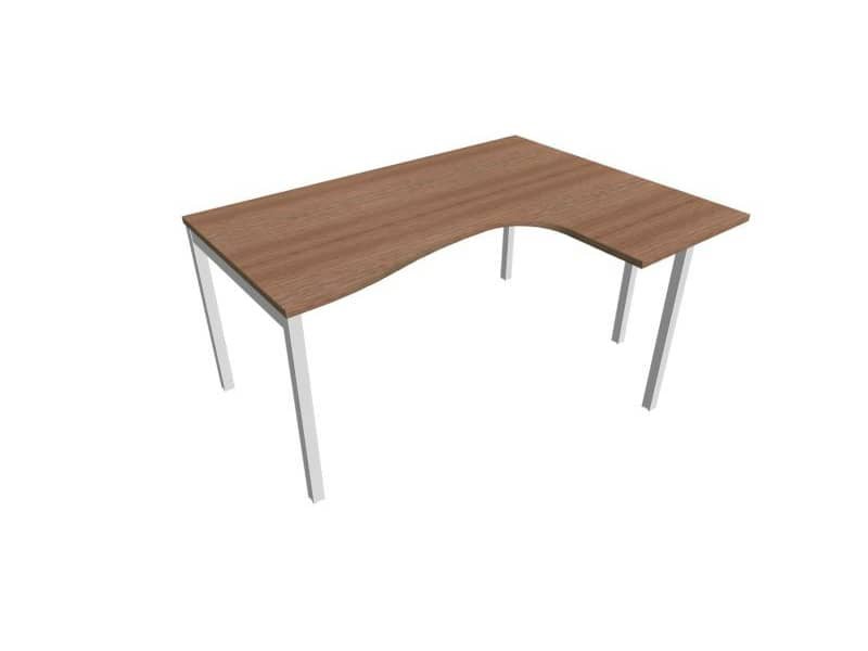 Scrivania penisola destra piano noce canaletto 160x120xH.75 cm gamba a ponte in acciaio argento linea Practika P3