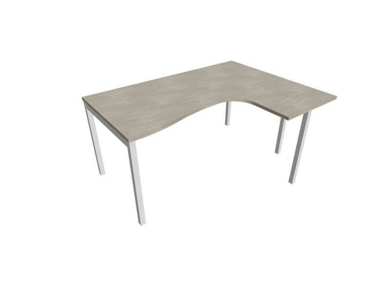 Scrivania penisola destra piano cemento 160x120xH.75 cm gamba a ponte in acciaio argento linea Practika P3 ECSPT16D-CL-A
