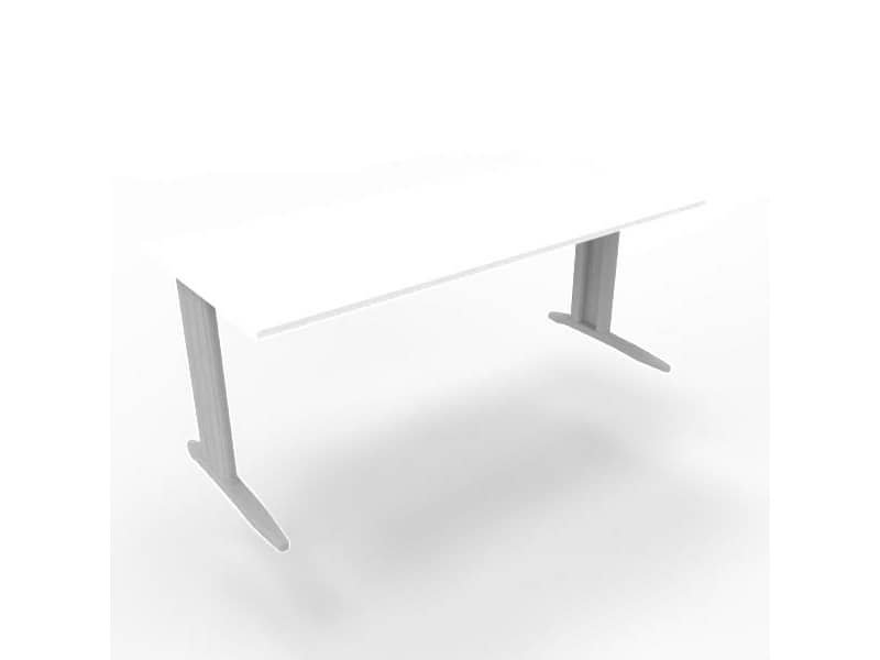 Scrivania piano bianco 180x80xH.75 cm gamba a L in acciaio argento linea Practika P1 Quadrifoglio – ECSMT180-BA-A