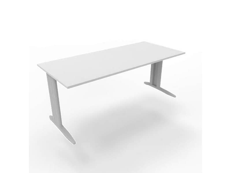 Scrivania piano grigio 180x80xH.75 cm gamba a L in acciaio argento linea Practika P1 Quadrifoglio – ECSMT180-GR-A