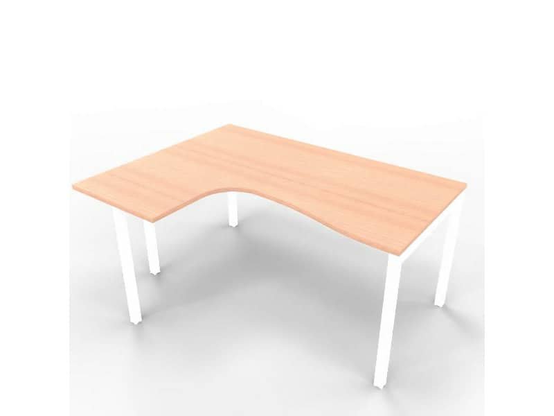 Scrivania penisola sinistra piano noce canaletto 160x120xH.75 cm gamba a ponte in acciaio bianco linea Practika P3