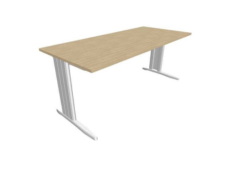 Scrivania piano rovere 180x80xH.75 cm gamba a L in acciaio argento linea Practika P1 Quadrifoglio – ECSMT180-RK-A