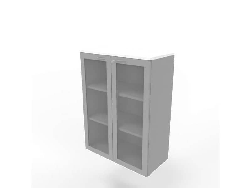 Armadio medio ante vetro telaio MDF, top bianco scocca argento 90x45xH.123,2 cm Practika Quadrifoglio – ECEM90T-BA-AA-V3