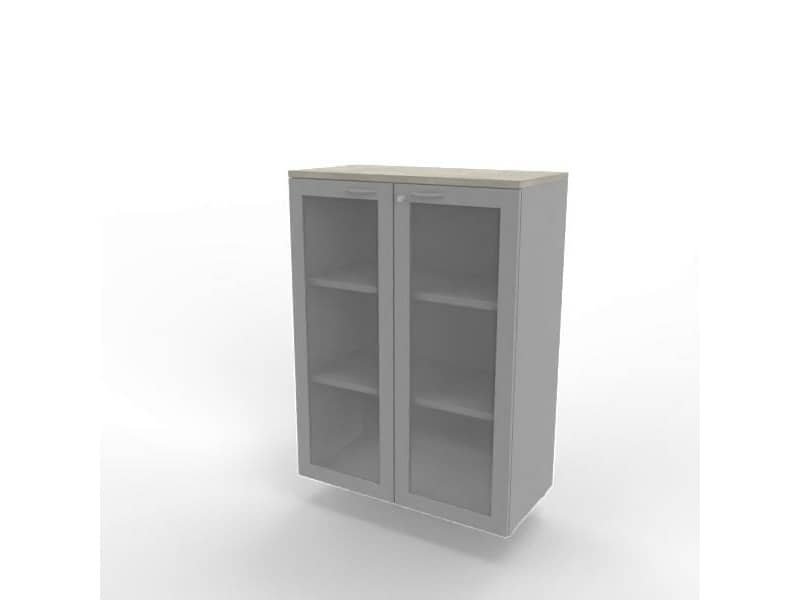 Armadio medio ante vetro telaio MDF, top cemento scocca argento 90x45xH.123,2 cm Practika Quadrifoglio – ECEM90T-CL-AA-V3