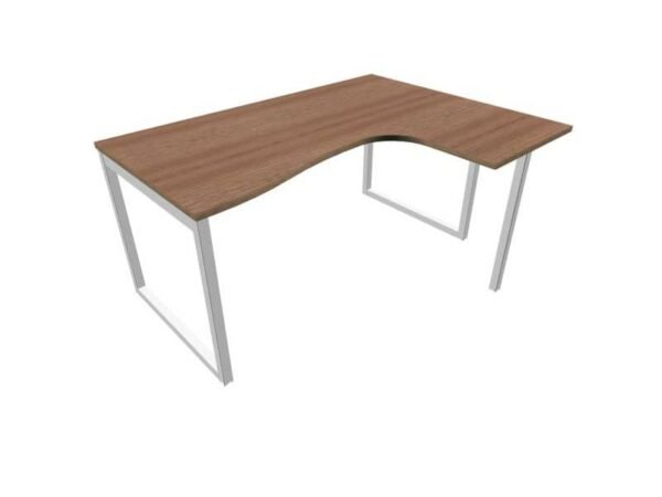 Scrivania penisola destra piano noce canaletto 160x120xH.75 cm gamba ad anello acciaio argento Practika P2