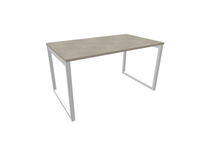 Scrivania piano cemento 140x80xH.75 cm gamba ad anello in acciaio argento linea Practika P2 Quadrifoglio – ECSAT140-CL-A