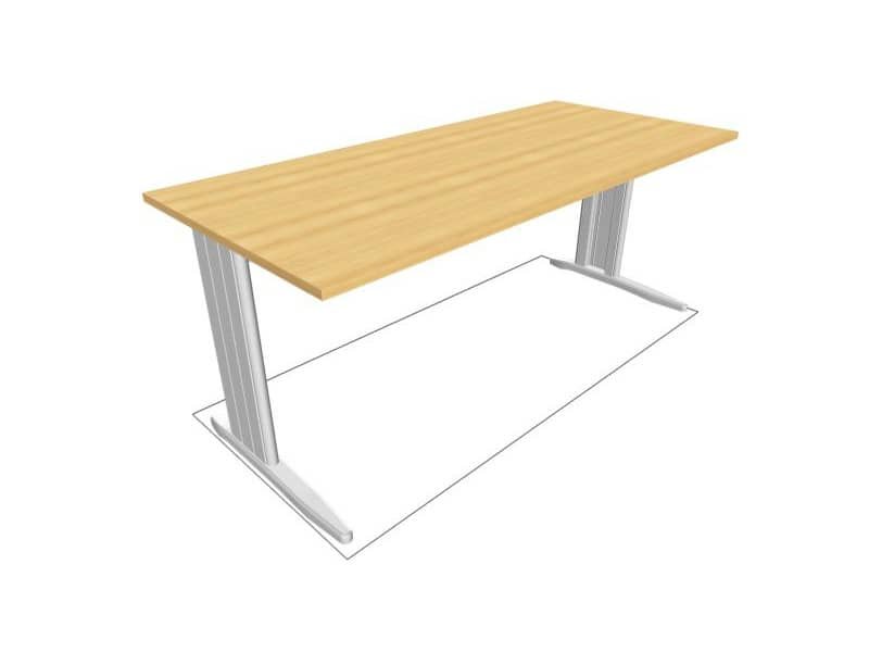 Scrivania piano faggio 180x80xH.75 cm gamba a L in acciaio argento linea Practika P1 Quadrifoglio – ECSMT180-FA-A