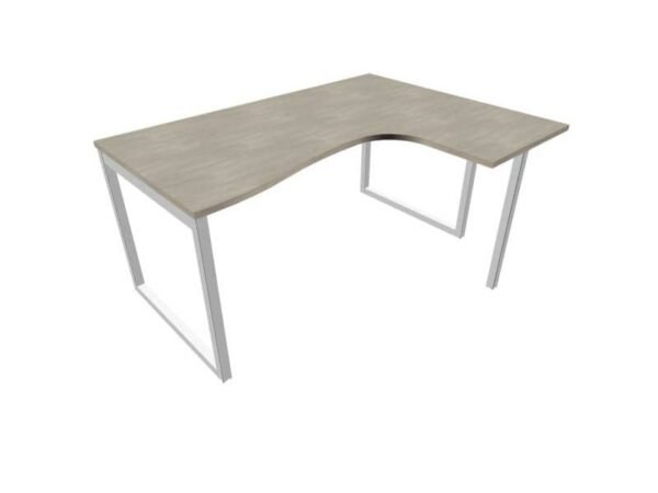 Scrivania penisola destra piano cemento 160x120xH.75 cm gamba ad anello acciaio argento Practika P2 ECSAT16D-CL-A