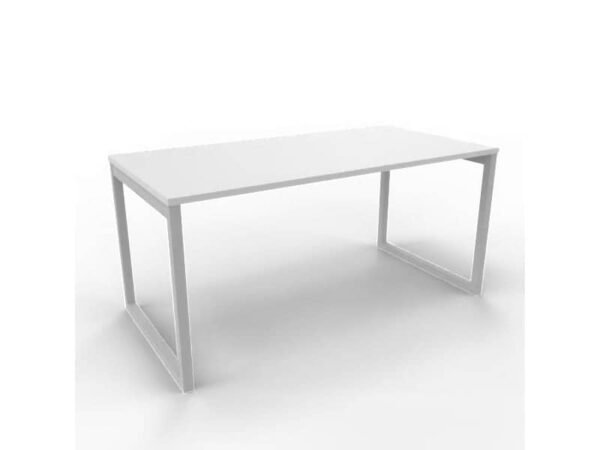 Scrivania piano bianco 160x80xH.75 cm gamba ad anello in acciaio argento linea Practika P2 Quadrifoglio - ECSAT160-BA-A