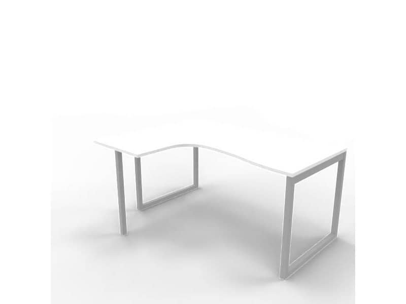 Scrivania penisola sinistra piano bianco 160x120xH.75 cm gamba ad anello acciaio argento Practika P2 ECSAT16S-BA-A