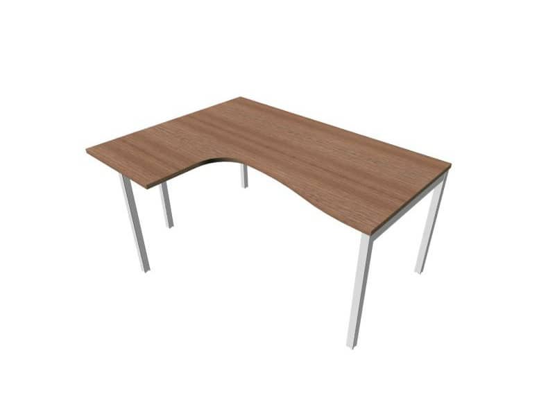 Scrivania penisola sinistra piano noce canaletto 160x120xH.75 cm gamba a ponte in acciaio argento linea Practika P3