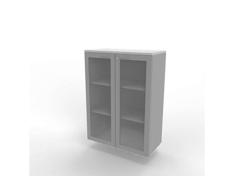 Armadio medio ante vetro telaio MDF, top grigio scocca argento 90x45xH.123,2 cm Practika Quadrifoglio – ECEM90T-GR-AA-V3