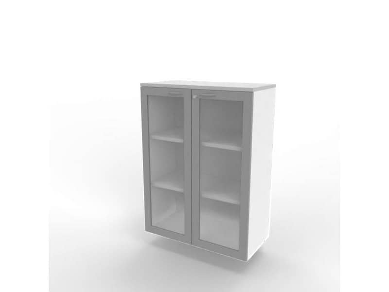 Armadio medio ante vetro telaio MDF, top grigio scocca bianca 90x45xH.123,2 cm Practika Quadrifoglio – ECEM90T-GR-BA-V3