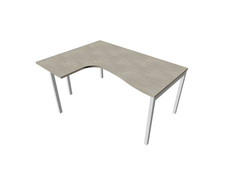 Scrivania penisola sx piano cemento 160x120xH.75 cm gamba a ponte in acciaio argento linea Practika P3 ECSPT16S-CL-A