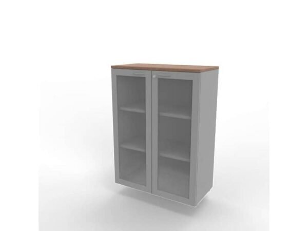 Armadio medio ante vetro telaio MDF, top noce canaletto scocca argento 90x45xH.123,2 cm - ECEM90T-NO-AA-V3