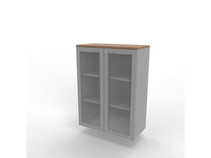 Armadio medio ante vetro telaio MDF, top noce canaletto scocca argento 90x45xH.123,2 cm – ECEM90T-NO-AA-V3