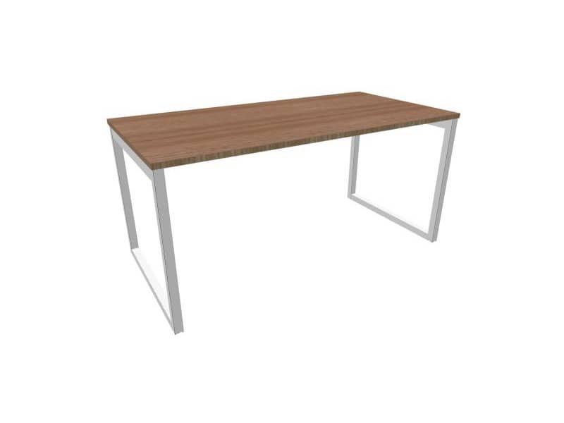 Scrivania piano noce canaletto 160x80xH.75 cm gamba ad anello acciaio argento linea Practika P2 ECSAT160-NO-A